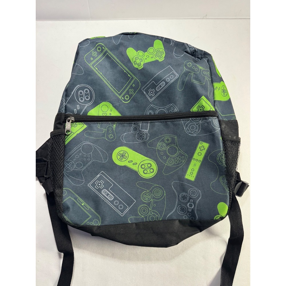 Video‎ Game Controller Print Backpack Neon Green Charcoal Gray School Bag